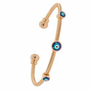 Bracelet Evil eye, Nazar Gold Metal, talisman, open cuff, turkish eye -3 Eye-
